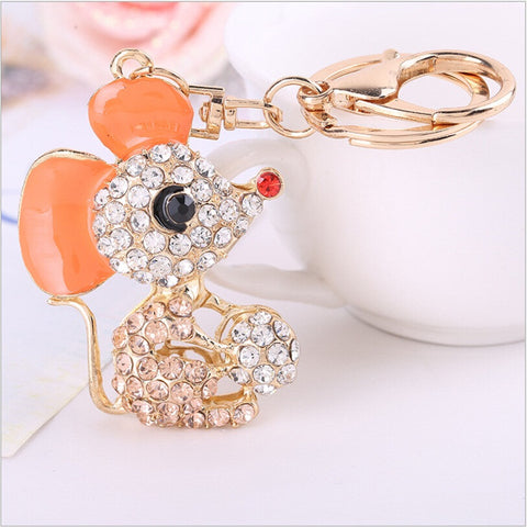 Beautiful 3D Rhinestone Mouse Keychain Alloy Keyring Crystal Purse handbag Charm key chain Christmas Gift