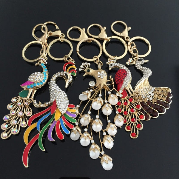 Beautiful Rhinestone Phoenix Keychain Keyring Fashion Crystal Metal Key Chains Ring Holder Women Gift Purse Charm Jewelry