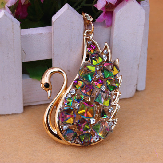 Beautiful Swan Rhinestone  Keychain Alloy Keyring Crystal  Purse handBag Charm key chain Christmas Gift Free Shipping YSK81