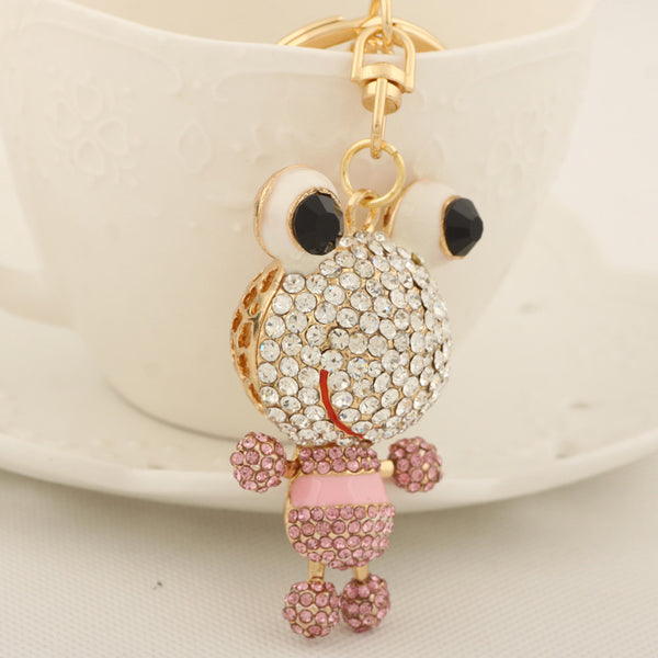 Big Eye Frog Key chains Ring Fashion Rhinestone Animal Metal Keychain Keyring For Women Gift Purse Charms Pendant Jewelry