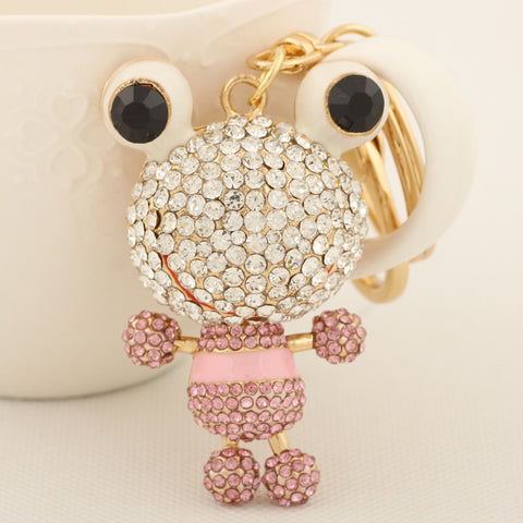 Big Eye Frog Key chains Ring Fashion Rhinestone Animal Metal Keychain Keyring For Women Gift Purse Charms Pendant Jewelry