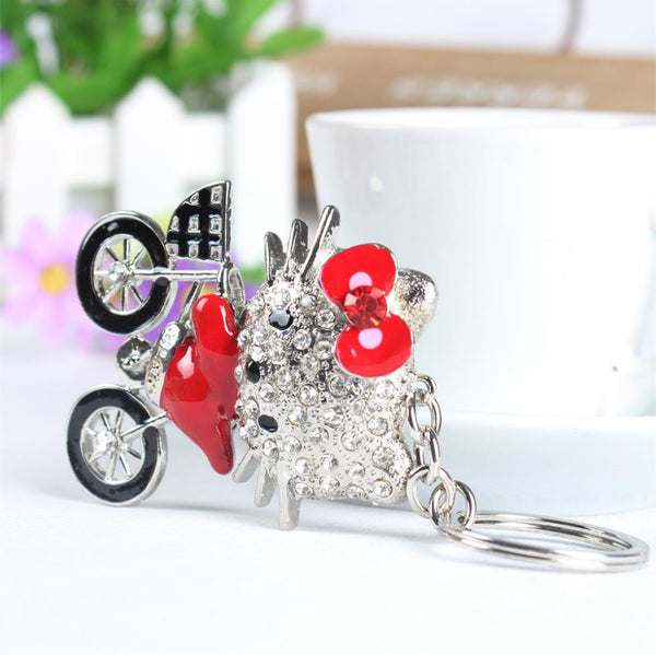 Black Bike Cat Butterfly Cute Crystal Charm Purse Handbag Car Key Keyring Keychain Party Wedding Birthday Gift