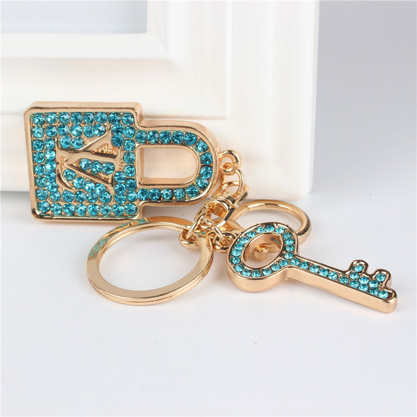 Blue Lock Key Pendant Charm Rhinestone Crystal Purse Bag Keyring Key Chain Accessories Wedding Party Lover Friend Gift