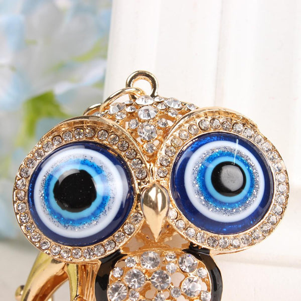 Bule Eyes Lovely Owl New Cute Crystal Charm Pendant Purse Bag Car Key Ring Chain Wedding Party Jewelry Fashion Gift