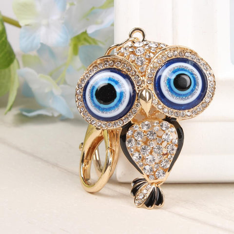 Bule Eyes Lovely Owl New Cute Crystal Charm Pendant Purse Bag Car Key Ring Chain Wedding Party Jewelry Fashion Gift