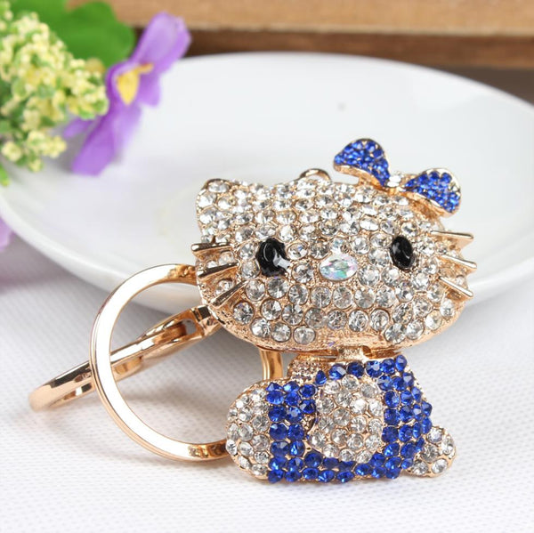 Butterfly Blue Hello Kitty Cat Cute Crystal Charm Purse Handbag Car Key Keyring Keychain Party Accessories Birthday Gift