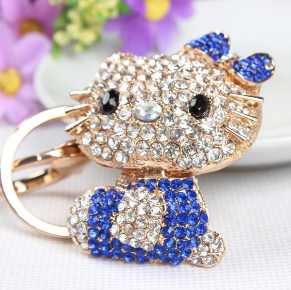 Butterfly Blue Hello Kitty Cat Cute Crystal Charm Purse Handbag Car Key Keyring Keychain Party Accessories Birthday Gift