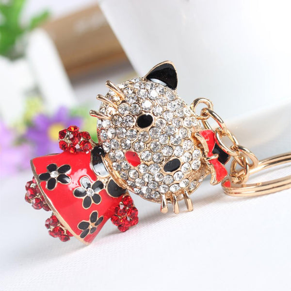 Butterfly Flower Hello Kitty Cat Cute Crystal Charm Purse Handbag Car Key Keyring Keychain Party Wedding Birthday Gift