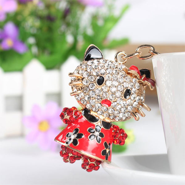 Butterfly Flower Hello Kitty Cat Cute Crystal Charm Purse Handbag Car Key Keyring Keychain Party Wedding Birthday Gift