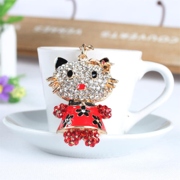 Butterfly Flower Hello Kitty Cat Cute Crystal Charm Purse Handbag Car Key Keyring Keychain Party Wedding Birthday Gift