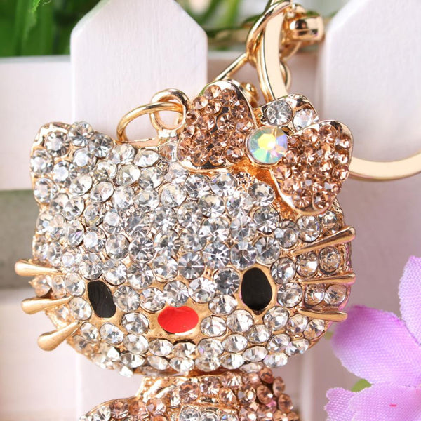 Butterfly Gold Hello Kitty Cat Cute Crystal Charm Purse Handbag Car Key Keyring Keychain Party Accessories Birthday Gift