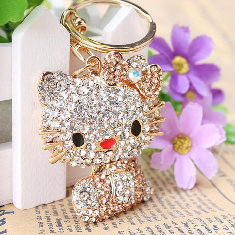 Butterfly Gold Hello Kitty Cat Cute Crystal Charm Purse Handbag Car Key Keyring Keychain Party Accessories Birthday Gift