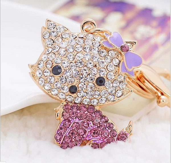Butterfly Purple Pink Blue Cat Cute Crystal Charm Purse Handbag Car Key Keyring Ring Keychain Party Birthday Gift