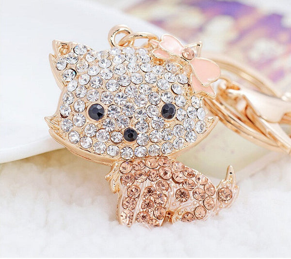 Butterfly Purple Pink Blue Cat Cute Crystal Charm Purse Handbag Car Key Keyring Ring Keychain Party Birthday Gift