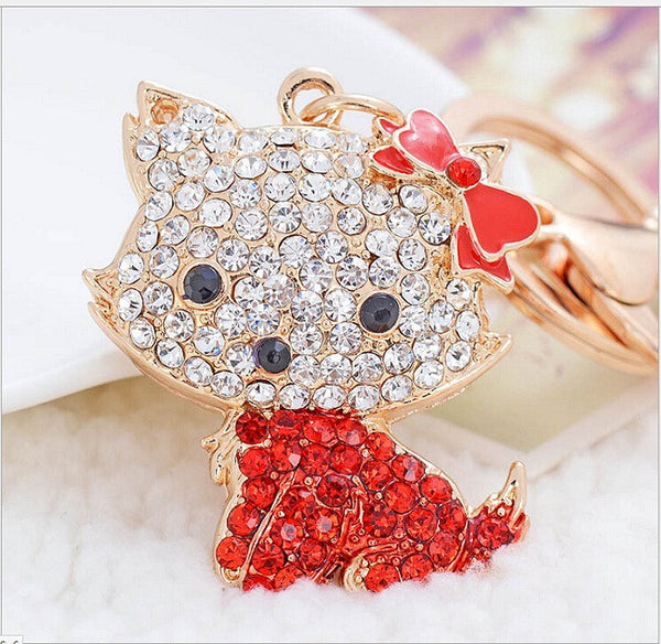 Butterfly Purple Pink Blue Cat Cute Crystal Charm Purse Handbag Car Key Keyring Ring Keychain Party Birthday Gift