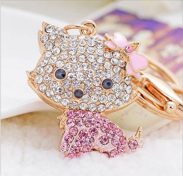 Butterfly Purple Pink Blue Cat Cute Crystal Charm Purse Handbag Car Key Keyring Ring Keychain Party Birthday Gift