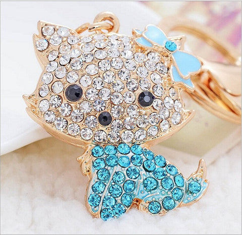 Butterfly Purple Pink Blue Cat Cute Crystal Charm Purse Handbag Car Key Keyring Ring Keychain Party Birthday Gift