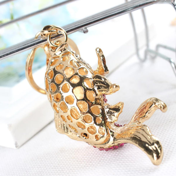 Carp Fish Keyring Creative Lovely Fashion Rhinestone Crystal Pendant Charm Purse Bag Key Chain Women Accessories Gift