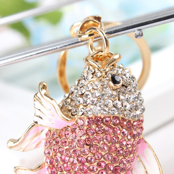 Carp Fish Keyring Creative Lovely Fashion Rhinestone Crystal Pendant Charm Purse Bag Key Chain Women Accessories Gift
