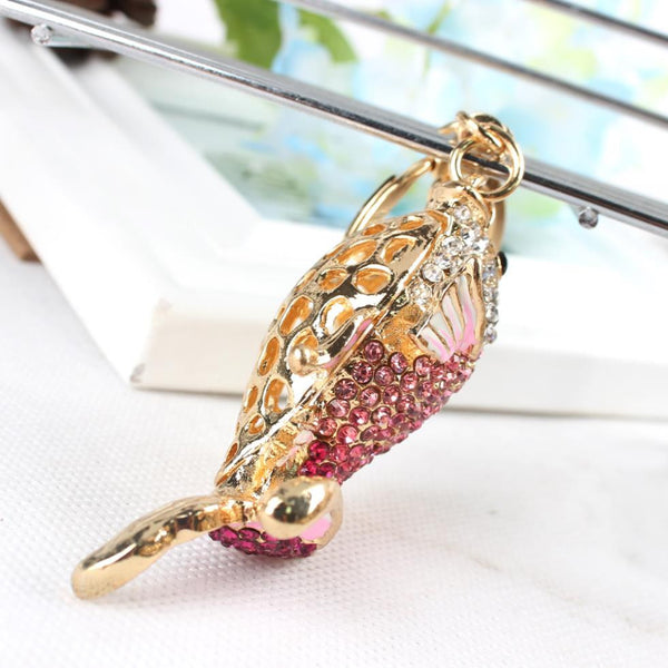 Carp Fish Keyring Creative Lovely Fashion Rhinestone Crystal Pendant Charm Purse Bag Key Chain Women Accessories Gift