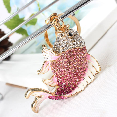 Carp Fish Keyring Creative Lovely Fashion Rhinestone Crystal Pendant Charm Purse Bag Key Chain Women Accessories Gift