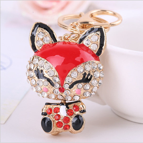 Cartoon Crystal Charming Fox Shaped Keychain Rhinestone Metal Key Chains Ring Holder Purse Charm Jewelry Accessory