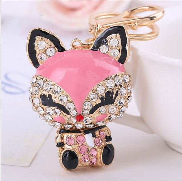 Cartoon Crystal Charming Fox Shaped Keychain Rhinestone Metal Key Chains Ring Holder Purse Charm Jewelry Accessory