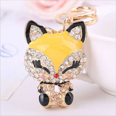 Cartoon Crystal Charming Fox Shaped Keychain Rhinestone Metal Key Chains Ring Holder Purse Charm Jewelry Accessory