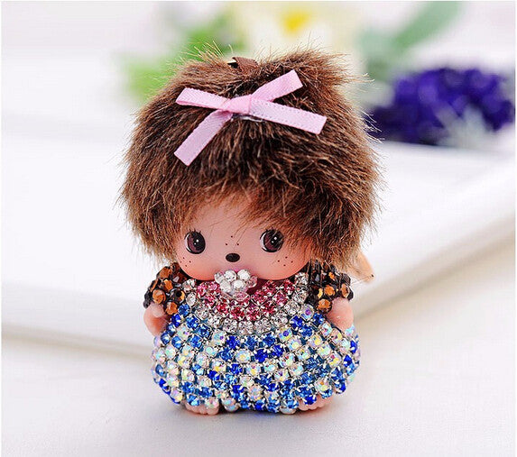 Cartoon Dolls Rabbit Fur Pom Pom Ball Plush Monchichi Charm Holders Women Handbags Purses Pendant Car Keychain Guy Birthday Gift