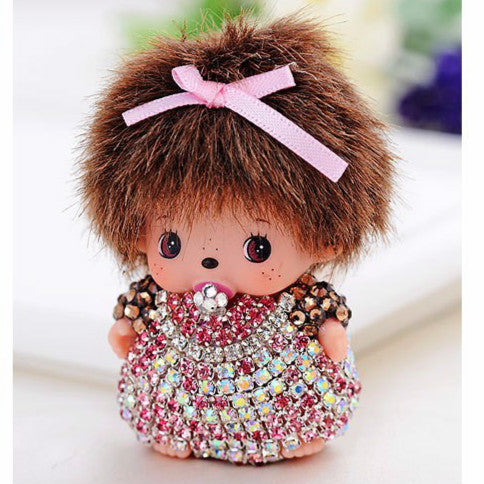 Cartoon Dolls Rabbit Fur Pom Pom Ball Plush Monchichi Charm Holders Women Handbags Purses Pendant Car Keychain Guy Birthday Gift