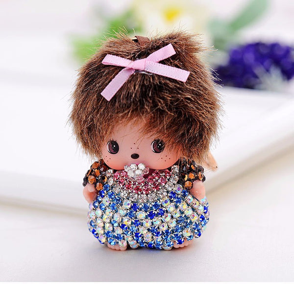 Cartoon Dolls Rabbit Fur Pom Pom Ball Plush Monchichi Charm Holders Women Handbags Purses Pendant Car Keychain Guy Birthday Gift