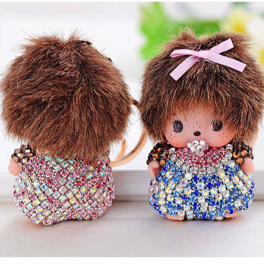 Cartoon Dolls Rabbit Fur Pom Pom Ball Plush Monchichi Charm Holders Women Handbags Purses Pendant Car Keychain Guy Birthday Gift