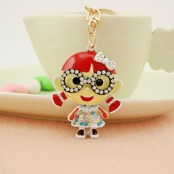 Charm lovely Keychain cartoon pigtail with small eyes girl Keyrings car keys female bag pendant jewelry Purse Key Chain