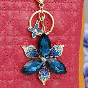 Charm trinket Rhinestone Flowers Keychains alloy CZ diamond keyring Fashion Women handbag Purse Bag decoration crystal key chain