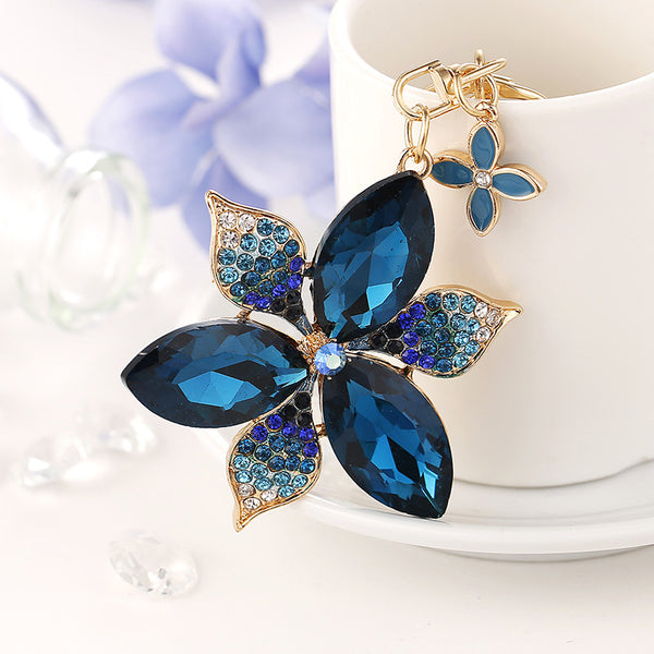 Charm trinket Rhinestone Flowers Keychains alloy CZ diamond keyring Fashion Women handbag Purse Bag decoration crystal key chain