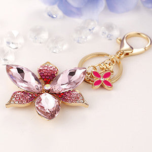 Charm trinket Rhinestone Flowers Keychains alloy CZ diamond keyring Fashion Women handbag Purse Bag decoration crystal key chain
