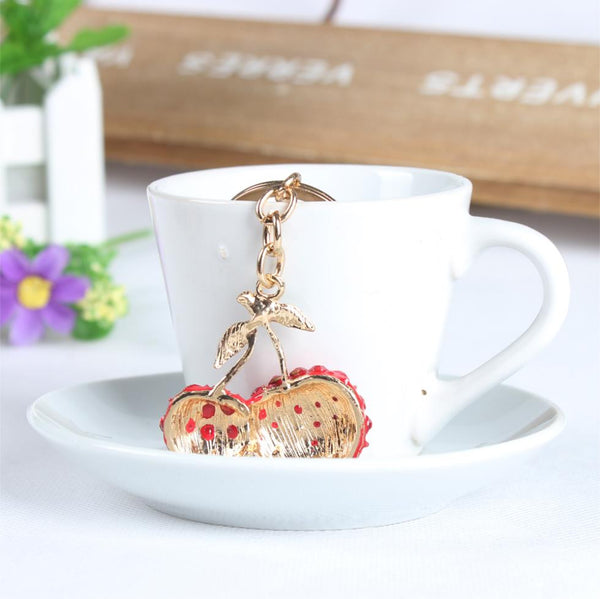 Cherry oxheart Leaves New Cute Crystal Charm Purse Handbag Car Key Keyring Keychain Party Wedding Birthday Gift