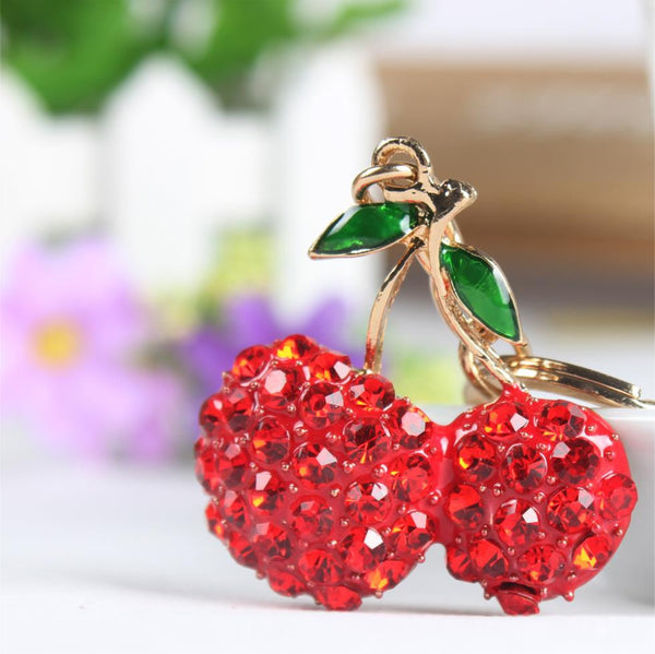 Cherry oxheart Leaves New Cute Crystal Charm Purse Handbag Car Key Keyring Keychain Party Wedding Birthday Gift