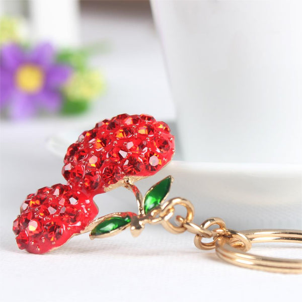Cherry oxheart Leaves New Cute Crystal Charm Purse Handbag Car Key Keyring Keychain Party Wedding Birthday Gift