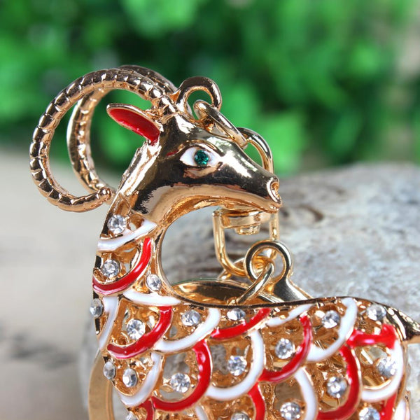 Chinese Zodiac Streak Goat Sheep Cute Crystal Rhinestone Charm Pendant Purse Bag Car Key Ring Chain Creative Wedding Party Gift