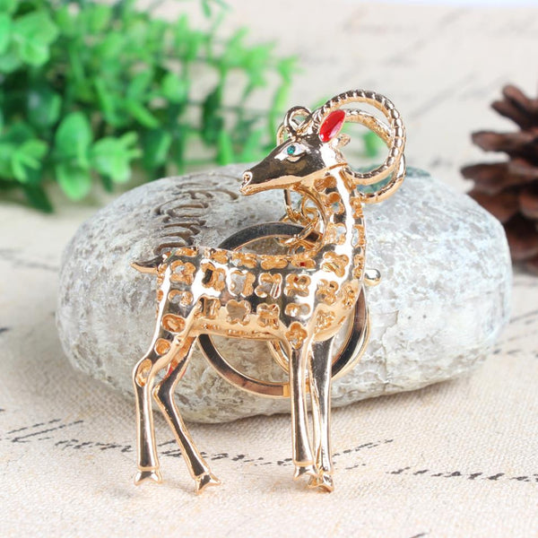 Chinese Zodiac Streak Goat Sheep Cute Crystal Rhinestone Charm Pendant Purse Bag Car Key Ring Chain Creative Wedding Party Gift