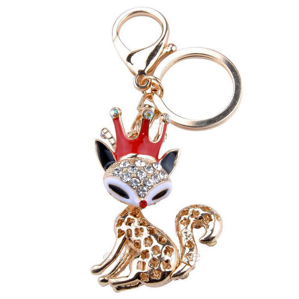 Cool Crystal Charming Fox Shaped Keychain Rhinestone Metal Key Chains Ring Holder Purse Charm Jewelry Accessory