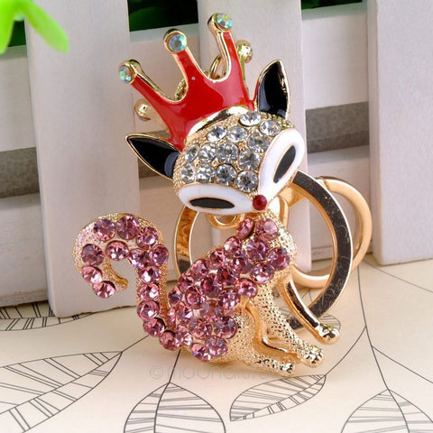 Cool Crystal Charming Fox Shaped Keychain Rhinestone Metal Key Chains Ring Holder Purse Charm Jewelry Accessory