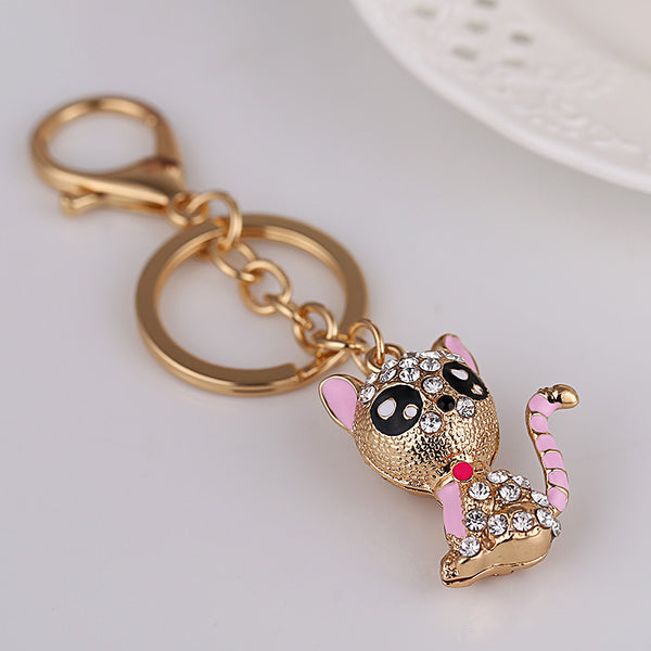 Creative novelty keychain!Rhinestone cute cat Key chains holder Animal purse Keyring charms women bag  Jewelry birthday gift