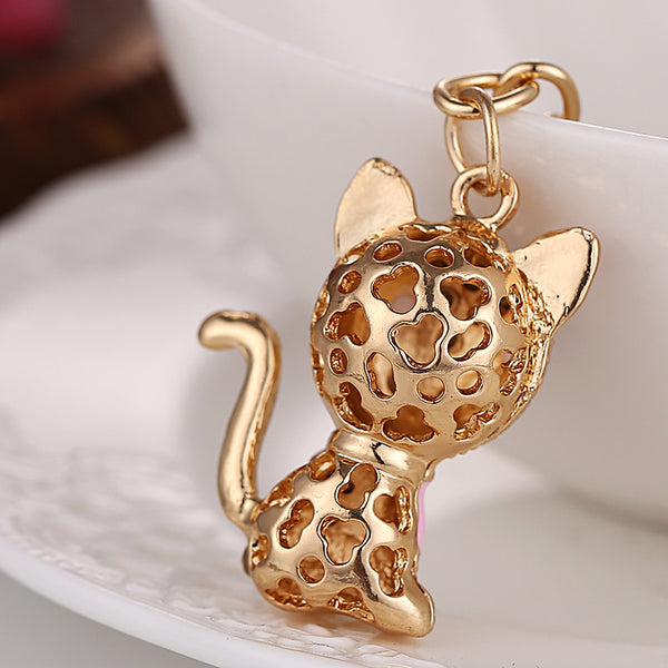 Creative novelty keychain!Rhinestone cute cat Key chains holder Animal purse Keyring charms women bag  Jewelry birthday gift