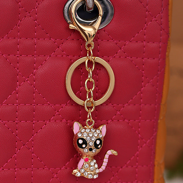 Creative novelty keychain!Rhinestone cute cat Key chains holder Animal purse Keyring charms women bag  Jewelry birthday gift