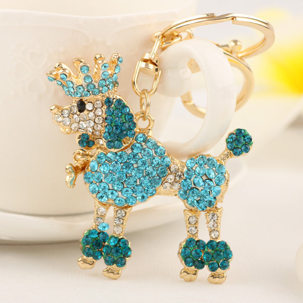 Crystal Crown Poodle Dog Keychain Keyring Fashion Rhinestone Animal Metal Key Chain Ring Gift Jewelry Purse Charms Bag Pendant
