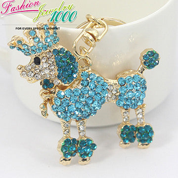 Crystal Crown Poodle Dog Keychain Keyring Fashion Rhinestone Animal Metal Key Chain Ring Gift Jewelry Purse Charms Bag Pendant
