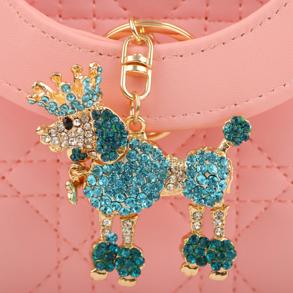 Crystal Crown Poodle Dog Keychain Keyring Fashion Rhinestone Animal Metal Key Chain Ring Gift Jewelry Purse Charms Bag Pendant