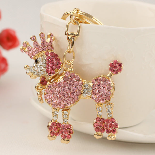 Crystal Crown Poodle Dog Keychain Keyring Fashion Rhinestone Animal Metal Key Chain Ring Gift Jewelry Purse Charms Bag Pendant